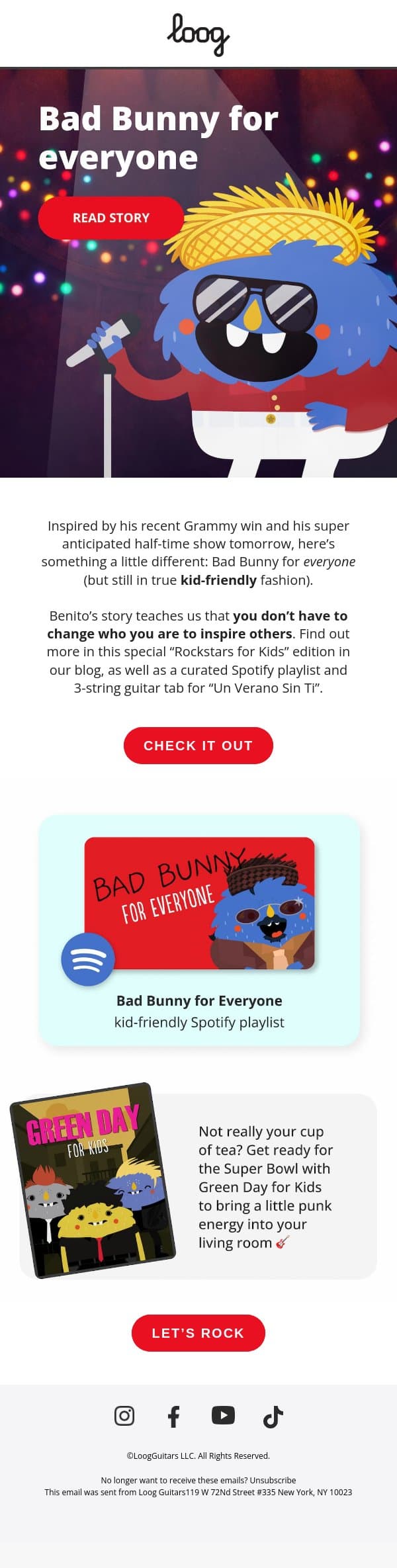 Bad Bunny for… everyone! email from Loog Guitars screenshot