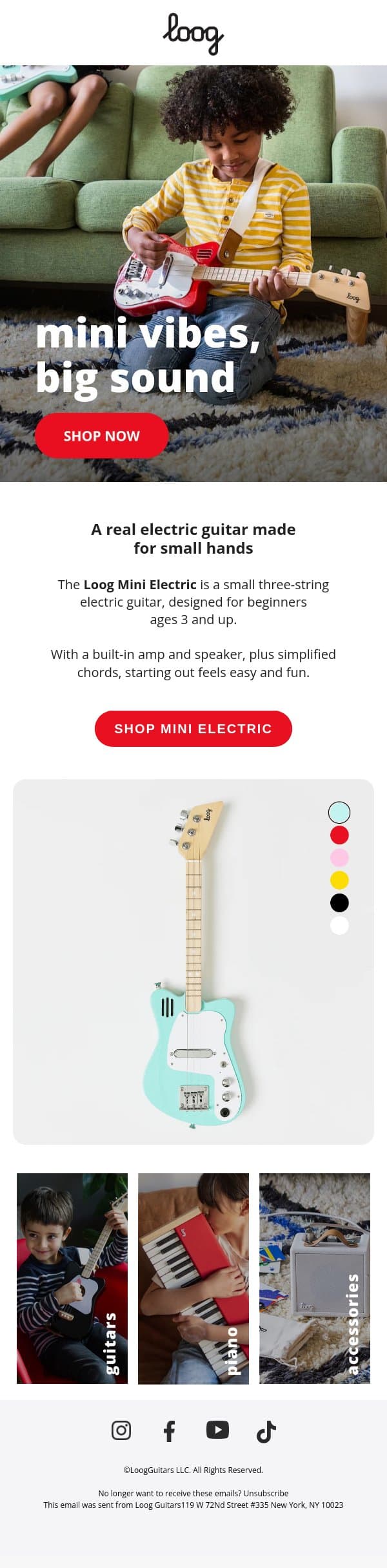 The Loog Mini Electric is back πΈ email from Loog Guitars screenshot