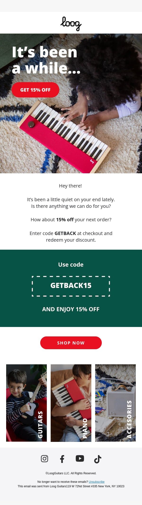 We hate goodbyes… email from Loog Guitars screenshot