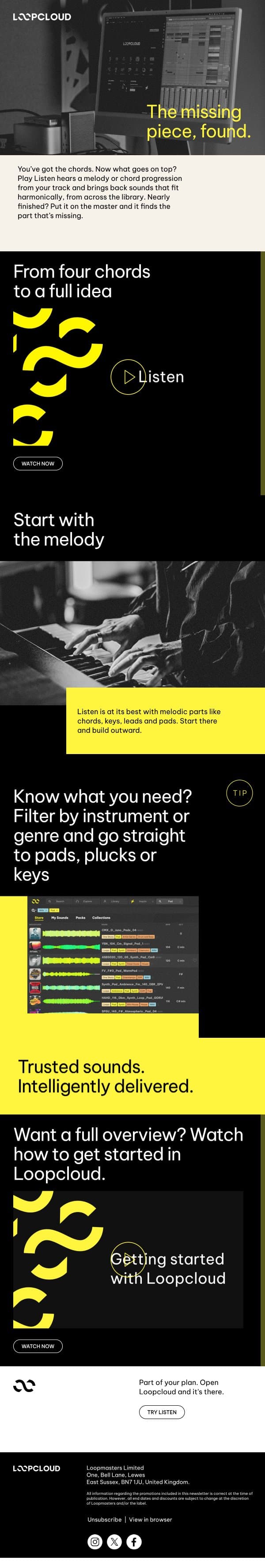 Find the sound your track needs email from Loopmasters screenshot