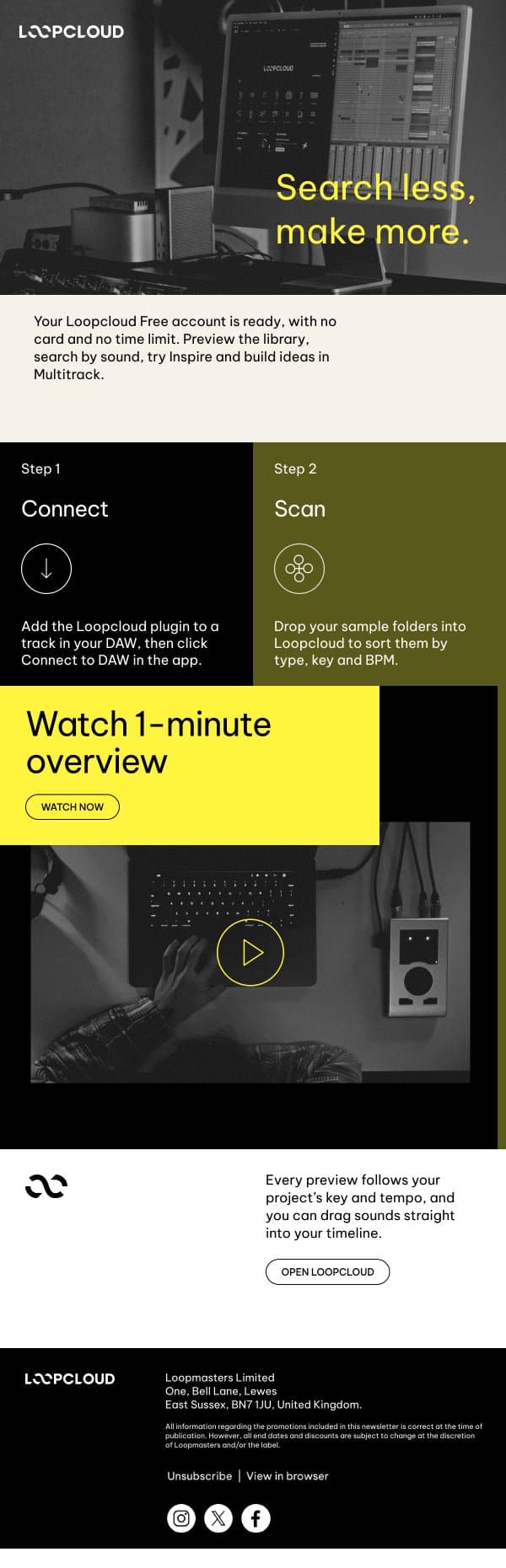 Your free Loopcloud account is ready email from Loopmasters screenshot