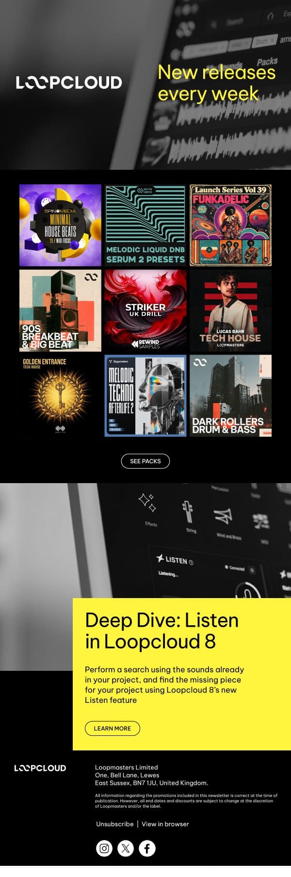 New tech house with Brazilian swing email from Loopmasters screenshot