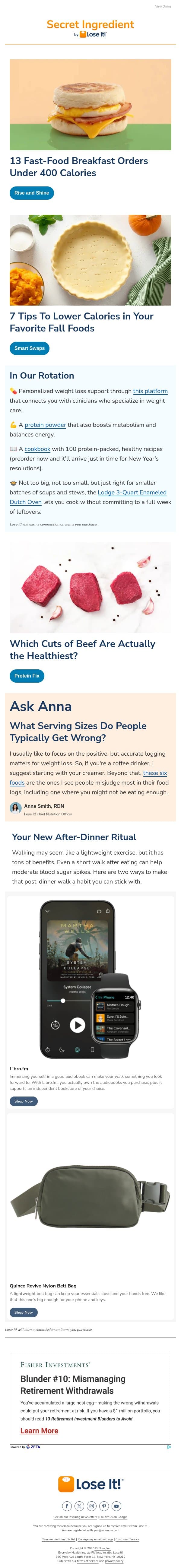 13 Fast-Food Breakfast Orders Under 400 Calories email from Lose It! screenshot