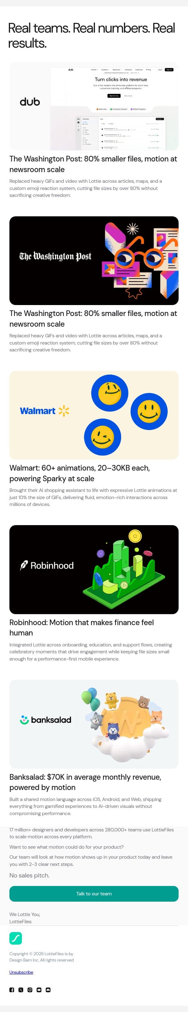 What Walmart, Robinhood, and The Washington Post built with Lottie email from LottieFiles screenshot