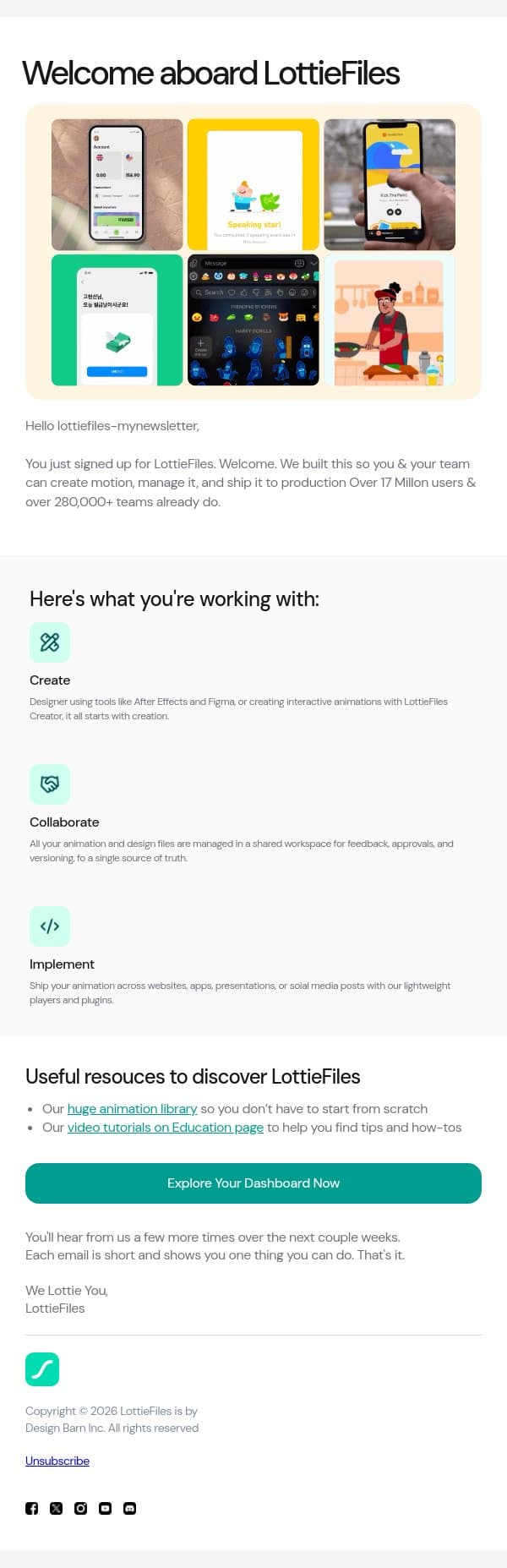 Welcome to LottieFiles, lottiefiles-mynewsletter email from LottieFiles screenshot