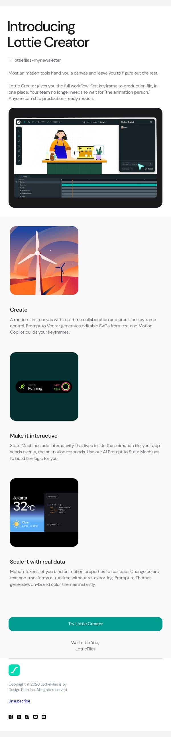 Introducing Lottie Creator πͺ email from LottieFiles screenshot