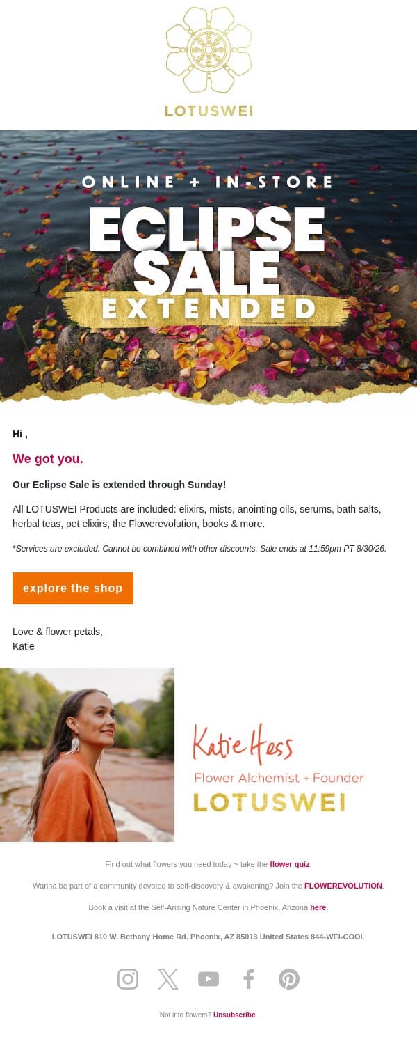 you asked, we answered ~ sale extended! email from Lotus Wei screenshot