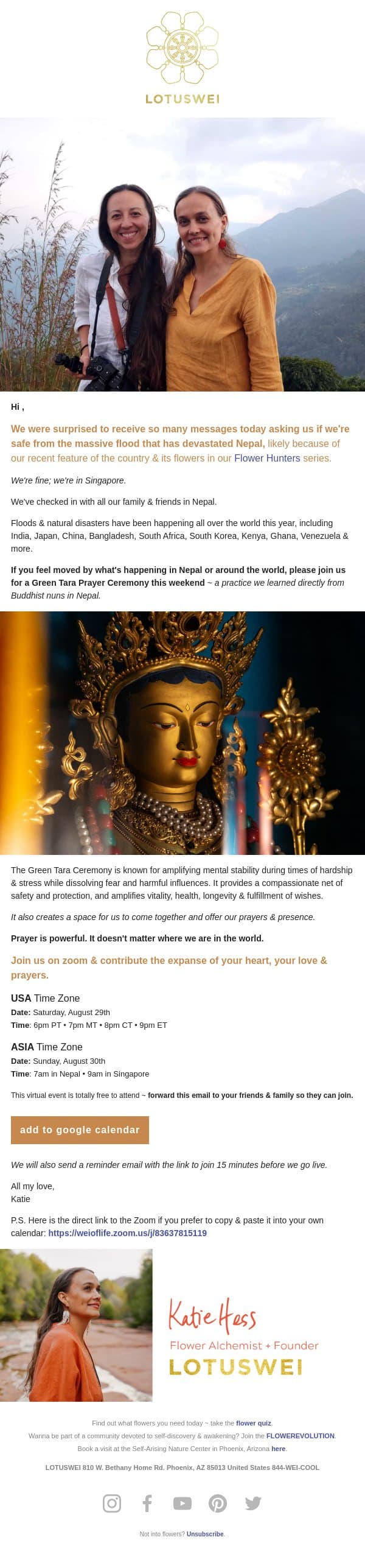 join us for prayers for Nepal & the world email from Lotus Wei screenshot
