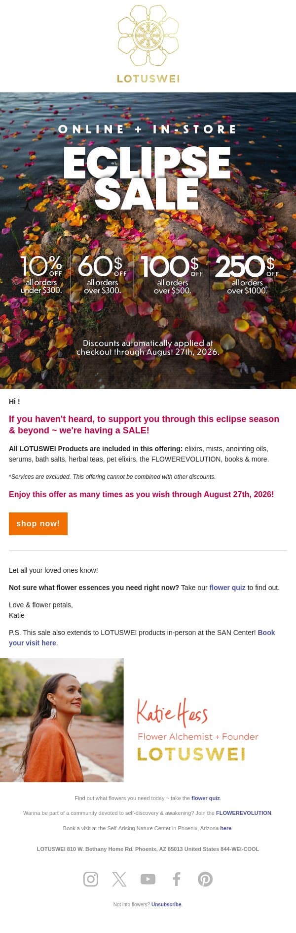 SALE to support you this eclipse season π email from Lotus Wei screenshot