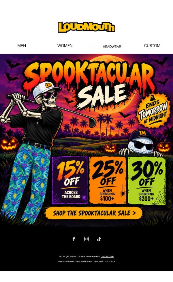 Scary Good Savings. Up To 30% Off. π» email from Loudmouth Golf screenshot