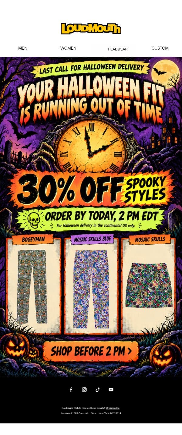 ⏰ Last Call For Halloween Delivery! email from Loudmouth Golf screenshot