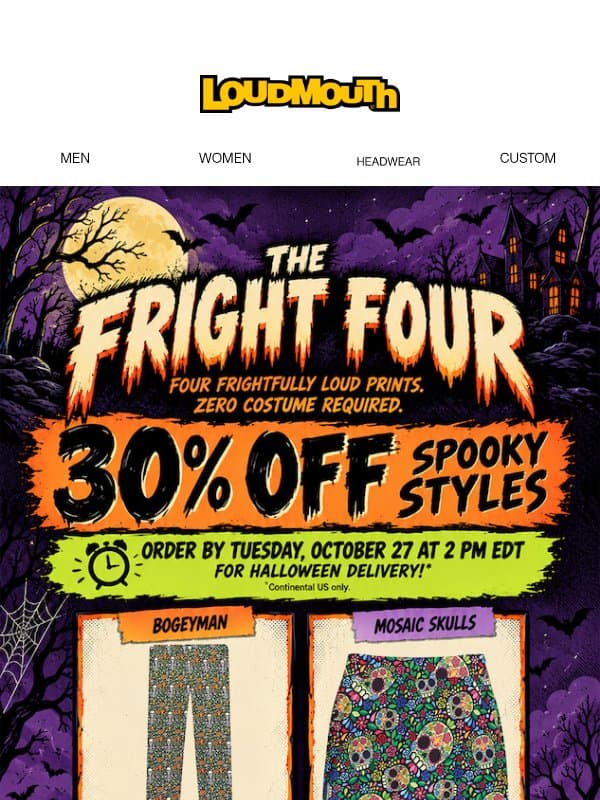 🚨 30% Off Spooky Styles, In Time For Halloween email from Loudmouth Golf