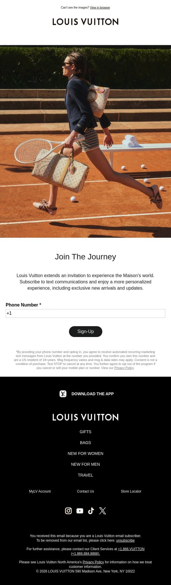 Louis Vuitton Text Updates email from Louis Vuitton screenshot