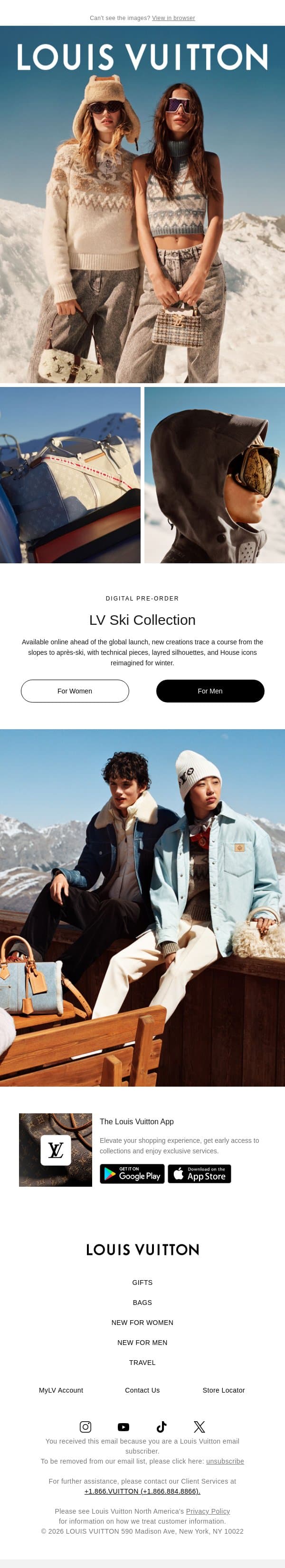 Pre-Order Now: LV Ski Collection email from Louis Vuitton screenshot