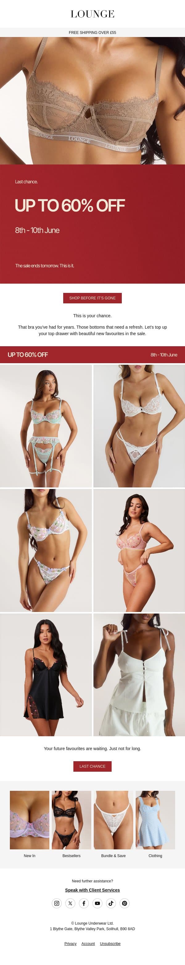 Ends tomorrow. email from Lounge Underwear screenshot