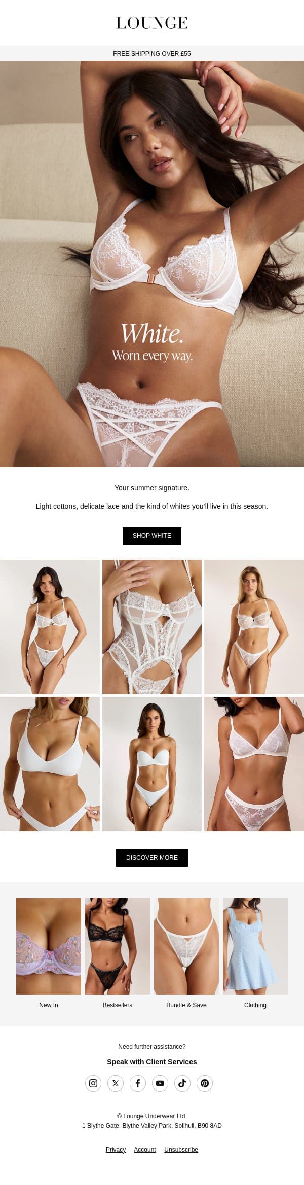 Your white edit, refreshed email from Lounge Underwear screenshot