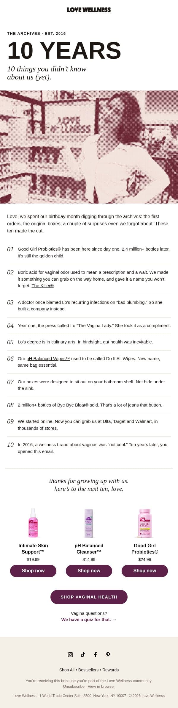 THE ARCHIVES email from Love Wellness screenshot