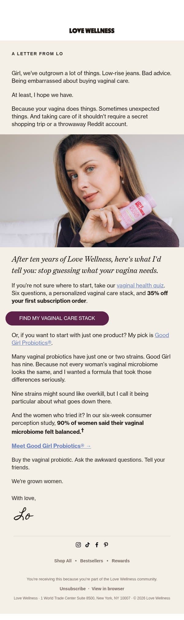 NO BLUSHING email from Love Wellness screenshot