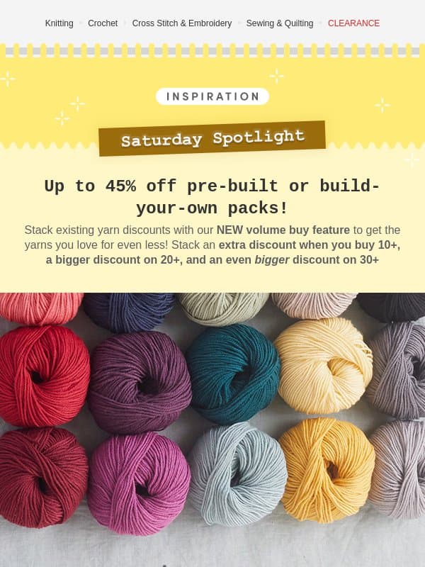 More yarn, more discounts 🛍️💸 email from LoveCrafts