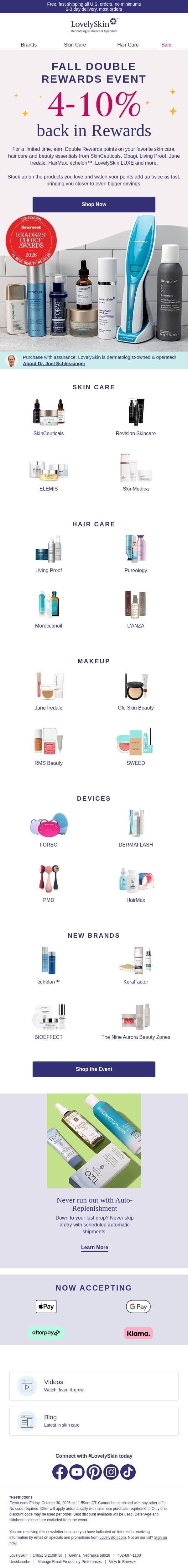 Hurry, Fall Double Rewards Event is vanishing today! email from LovelySkin screenshot