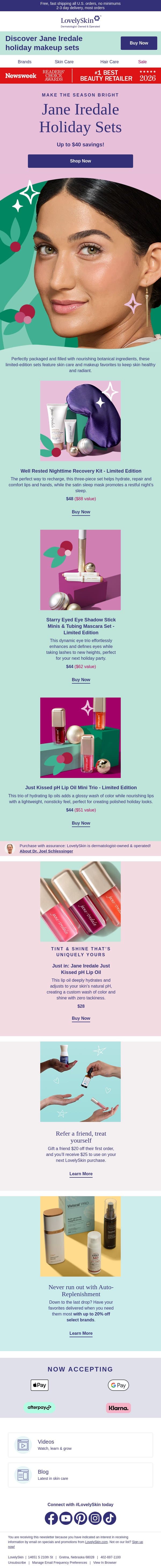 Holiday magic starts with NEW Jane Iredale Holiday Gift Sets email from LovelySkin screenshot