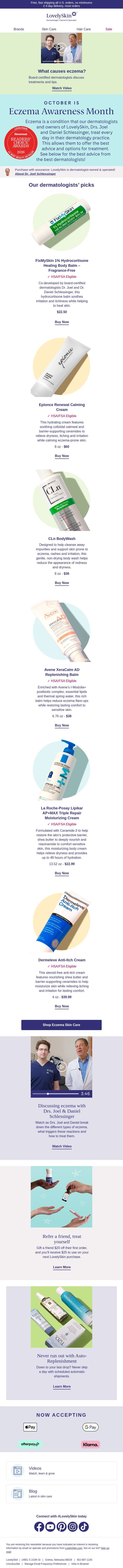 Eczema Awareness Month: Discover our dermatologists' go-to products email from LovelySkin screenshot