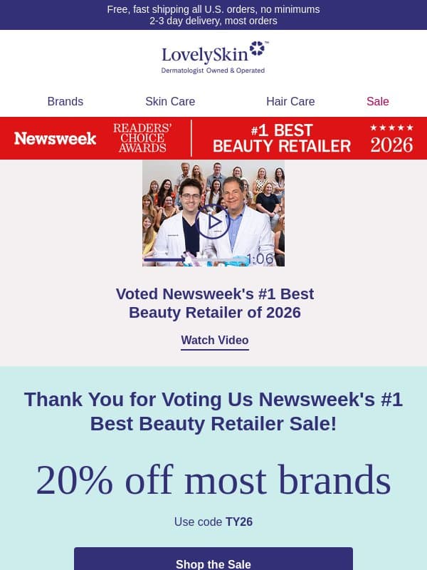 20% off Thank You Sale because your best skin deserves a celebration too! email from LovelySkin