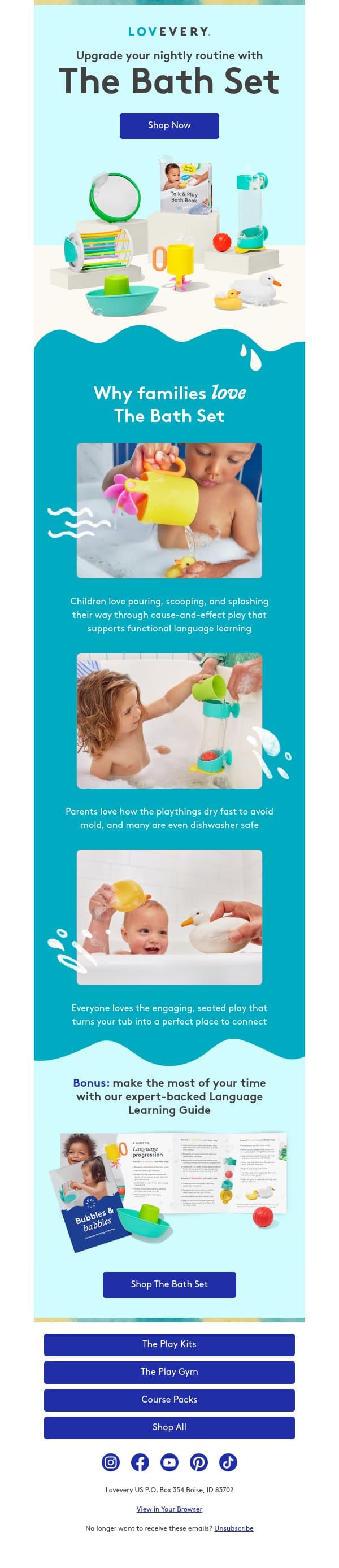 “This bath set has everything you could want!”—Holly C. email from Lovevery screenshot