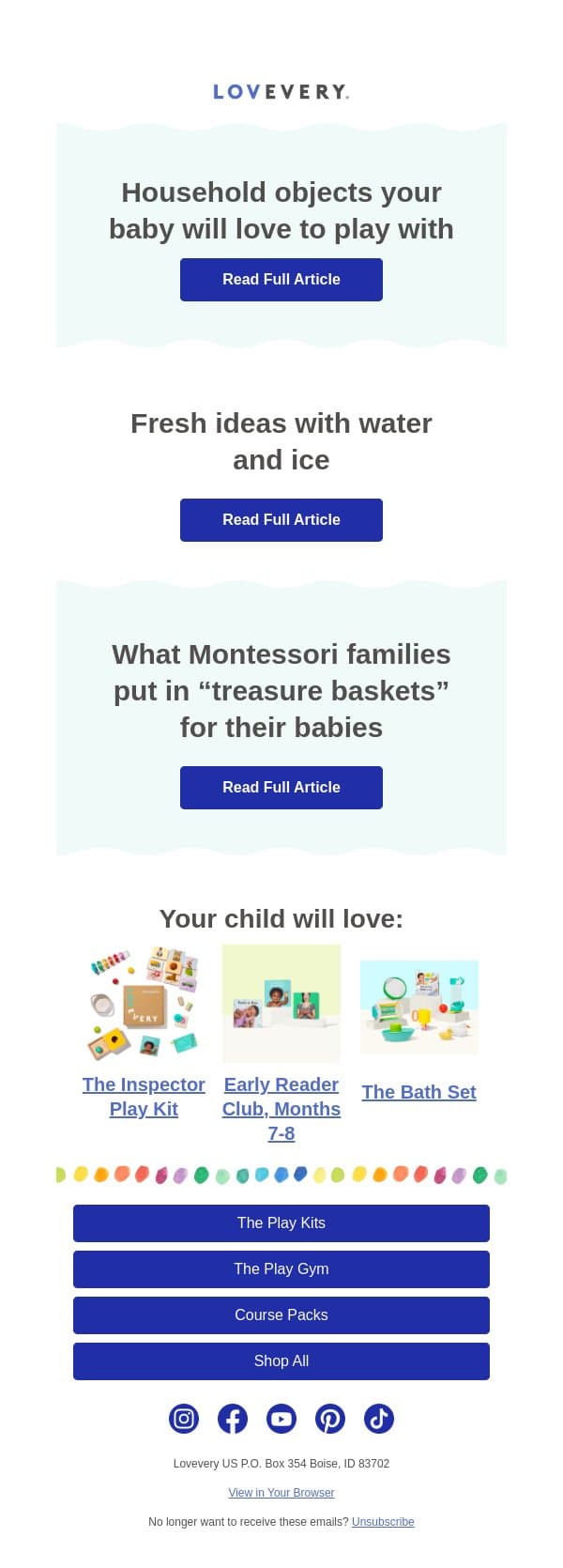Week 32: Household items your baby can (safely) play with email from Lovevery screenshot