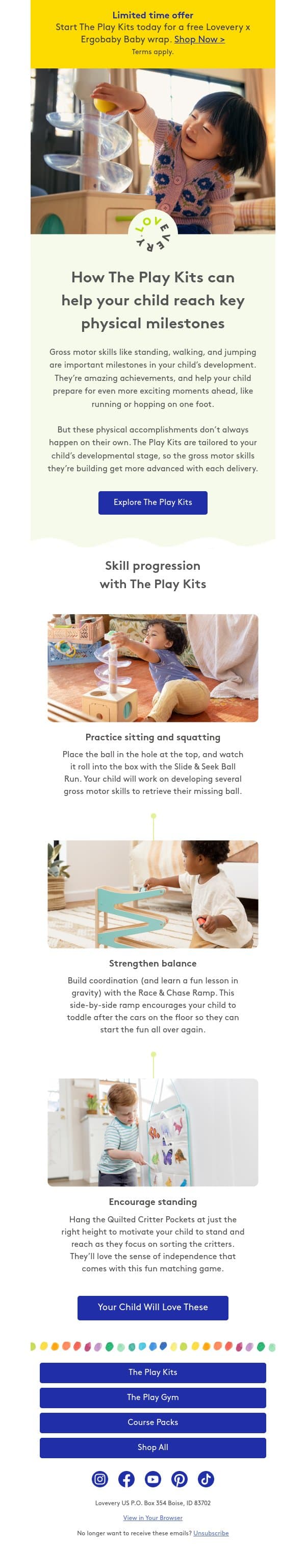 Want to help your child stand, walk, or jump? email from Lovevery screenshot