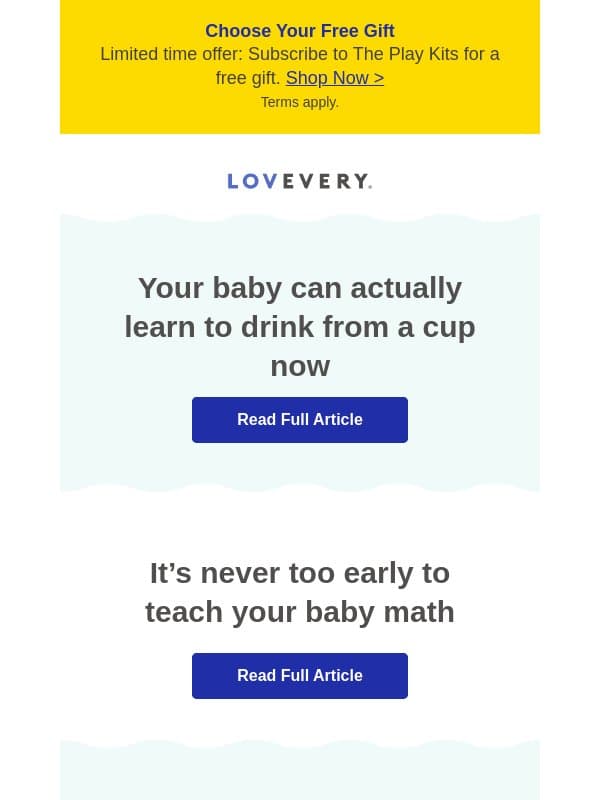 Week 35: Your baby can actually learn to drink from a cup now email from Lovevery