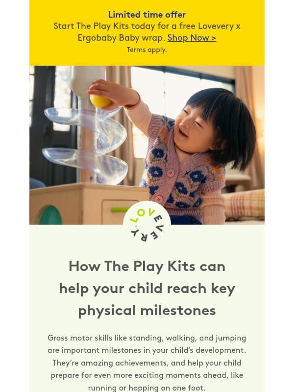 Want to help your child stand, walk, or jump? email from Lovevery