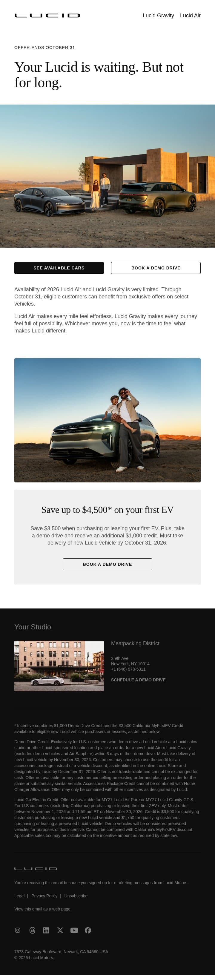 Your Lucid is waiting. But not for long. email from Lucid Motors screenshot