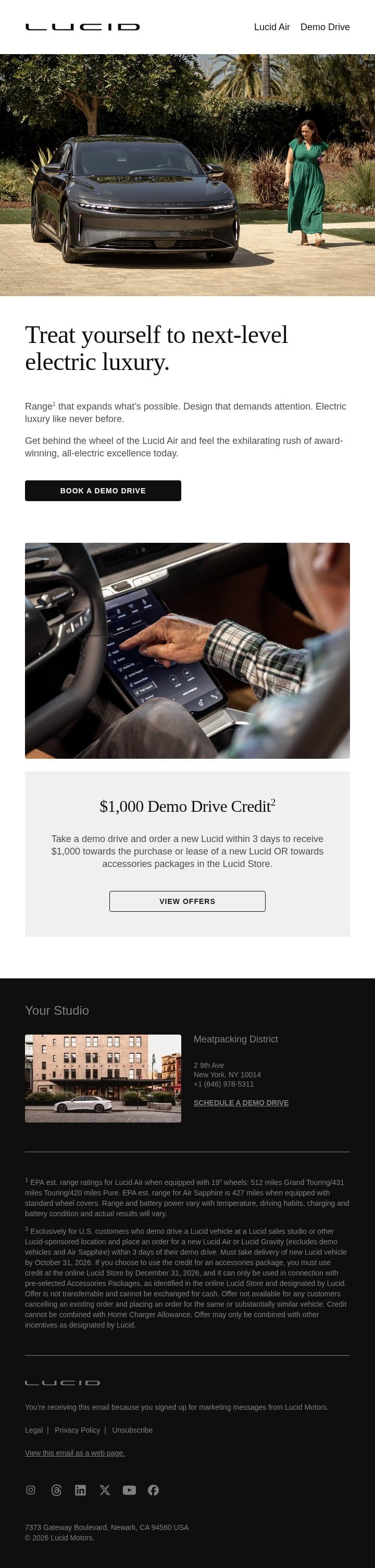 It’s your turn to take the wheel. email from Lucid Motors screenshot
