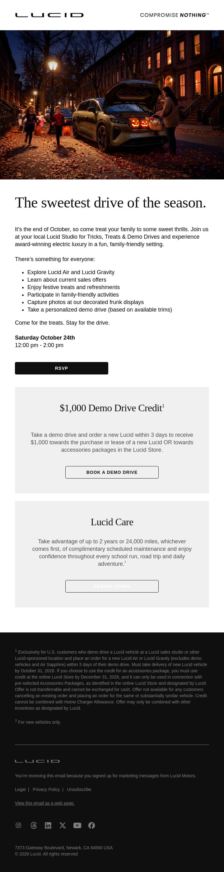 Treat yourself to a sweet demo drive. email from Lucid Motors screenshot