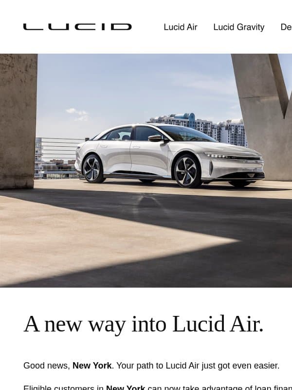 Finance Lucid Air in New York email from Lucid Motors
