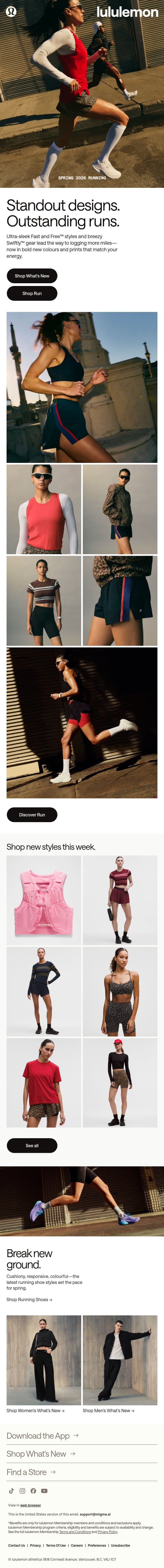 Just in: Spring 2026 Running email from lululemon screenshot