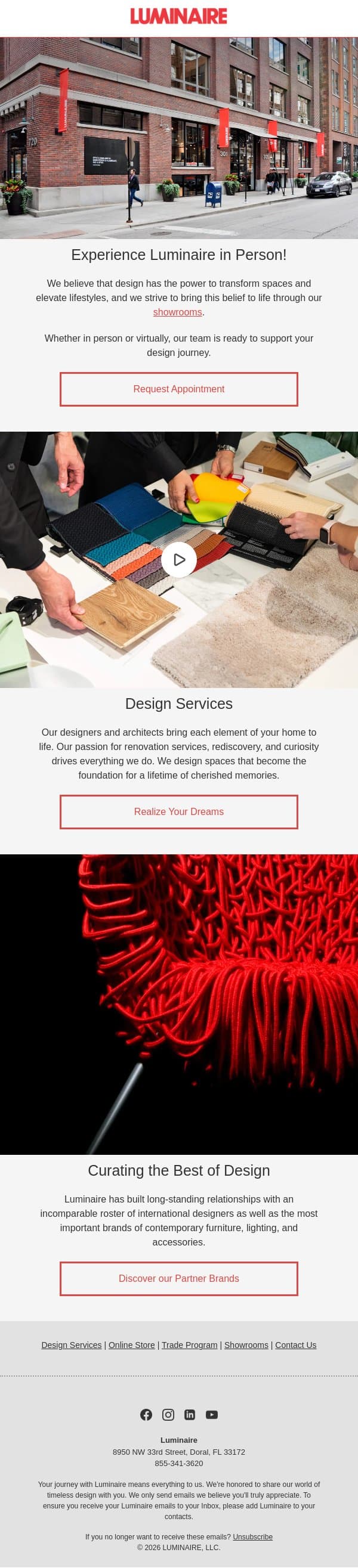 Step Inside Design Excellence. You're Invited! email from Luminaire screenshot