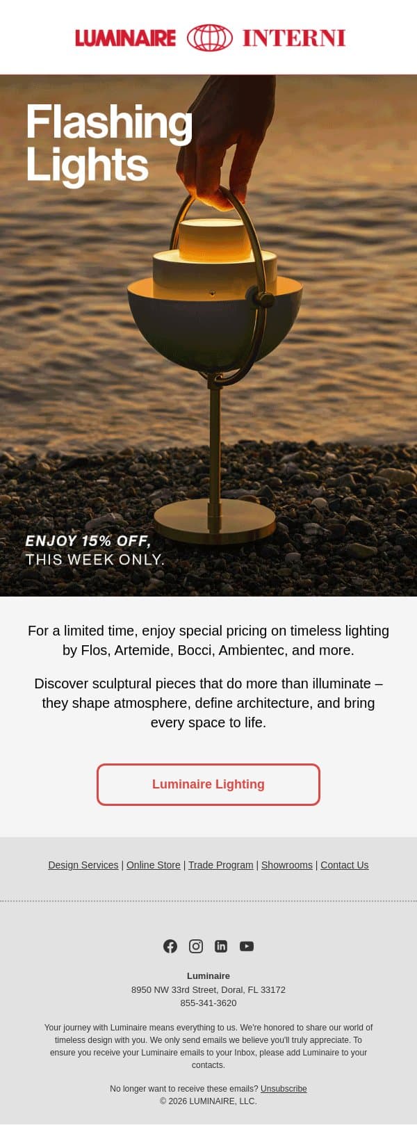 Flashing Lights email from Luminaire screenshot