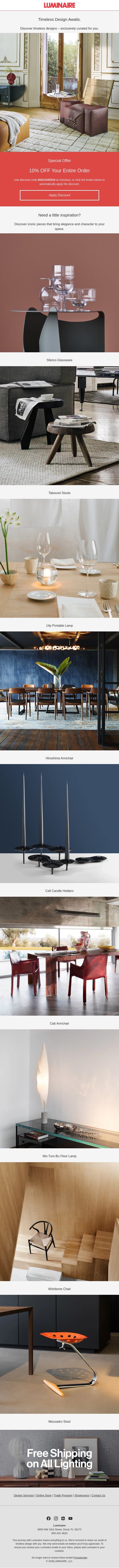 Timeless Design Awaits + Private Discount email from Luminaire screenshot
