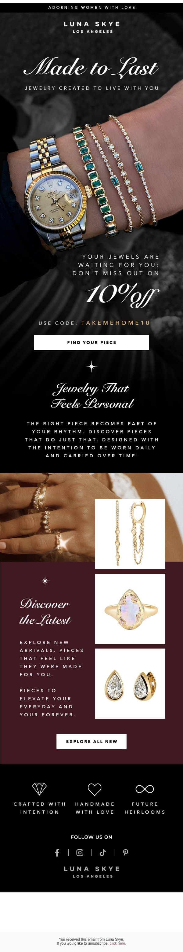10% off to elevate your everyday ❤️ email from Luna Skye screenshot