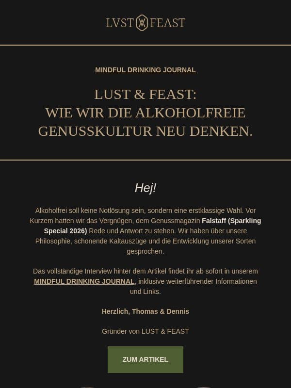 LUST & FEAST: Wie wir die alkoholfreie Genuss-Kultur neu denken email from Lust & Feast