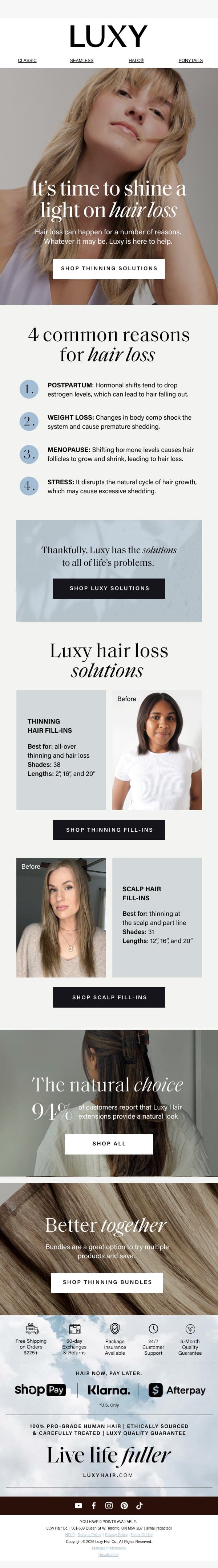“I feel my old self coming back.” email from Luxy Hair screenshot