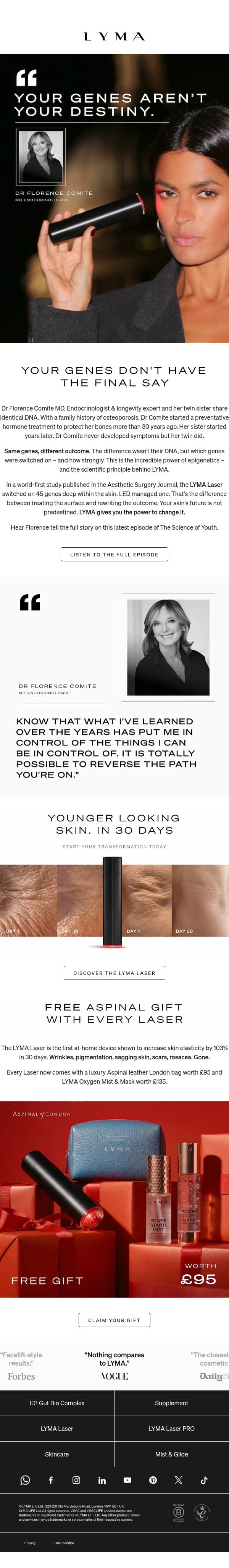 What Your Skin Inherited (And What It Didn't) email from LYMA screenshot
