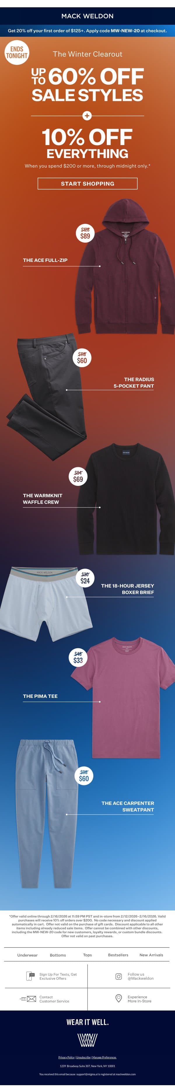 FINAL DAY: Up to 60% off. email from Mack Weldon screenshot