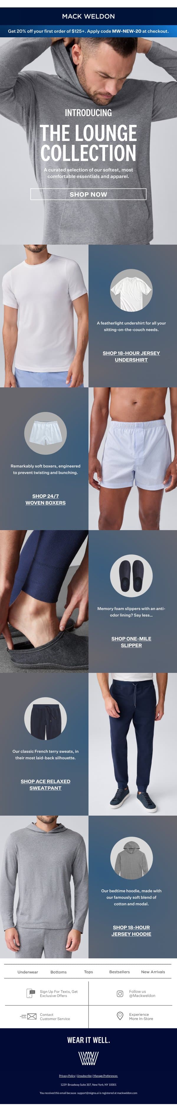 This loungewear is a luxury. email from Mack Weldon screenshot
