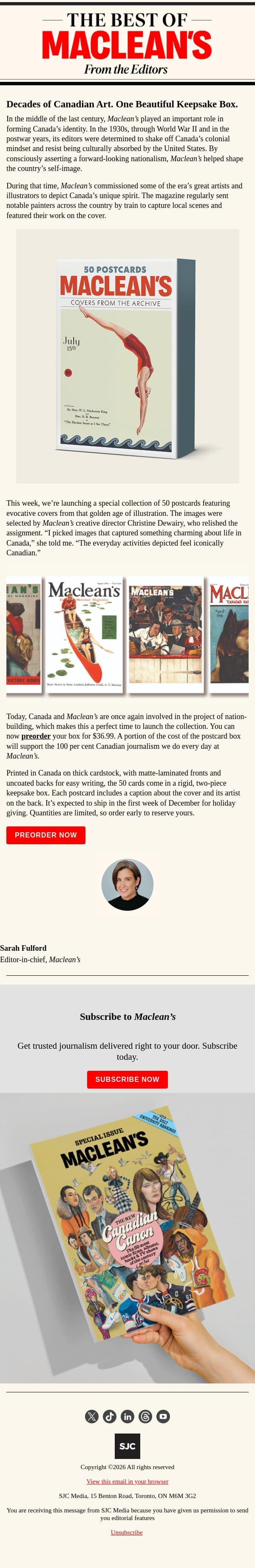 Introducing the Maclean’s Postcard Box email from Maclean's screenshot