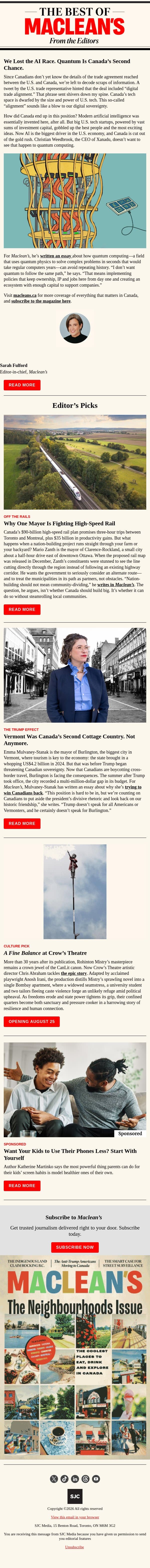 How to Win the Quantum Race email from Maclean's screenshot