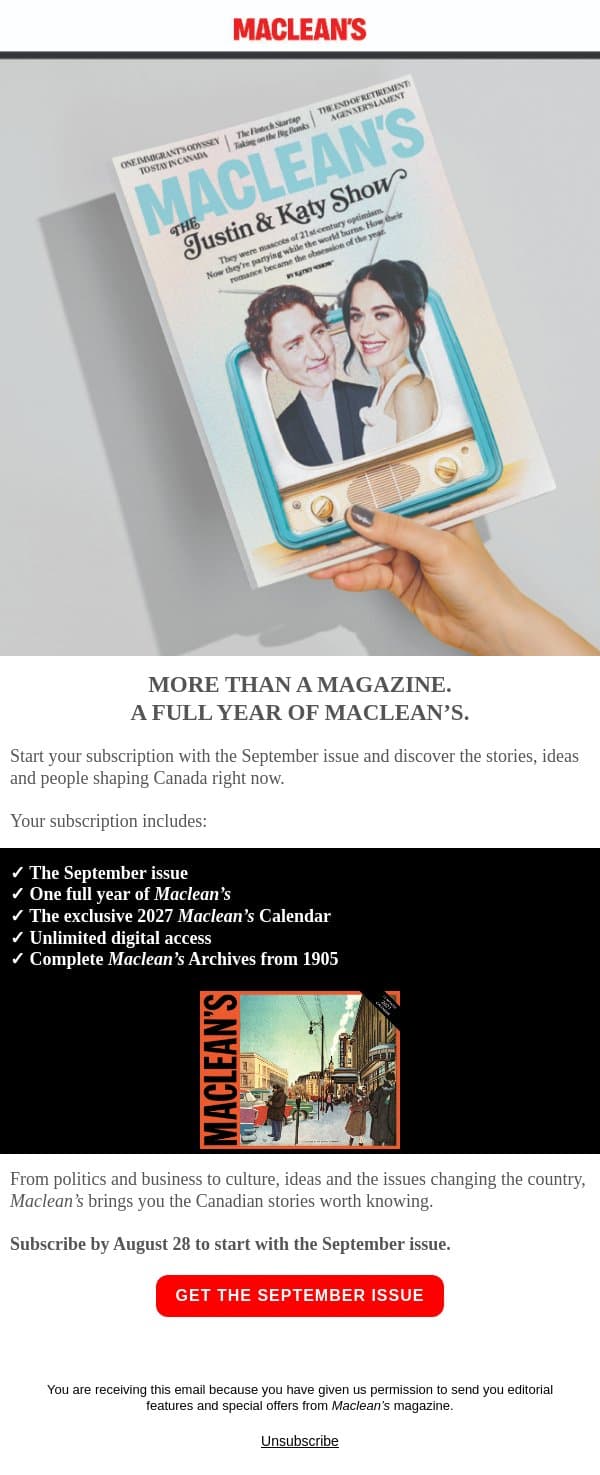 Get the 2027 Maclean’s Calendar with Your Subscription email from Maclean's screenshot