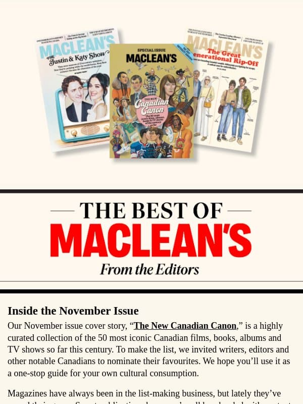 The New Canadian Canon email from Maclean's